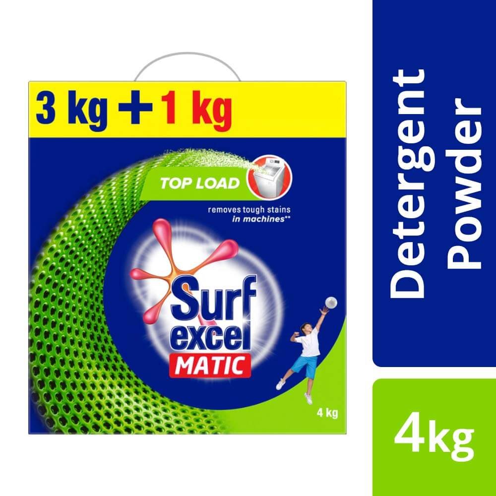 Surf Excel Matic Top Load Detergent Washing Powder, Specially Designed For Tough Stain Removal In Top Load Machines, 3+1 Kg Free